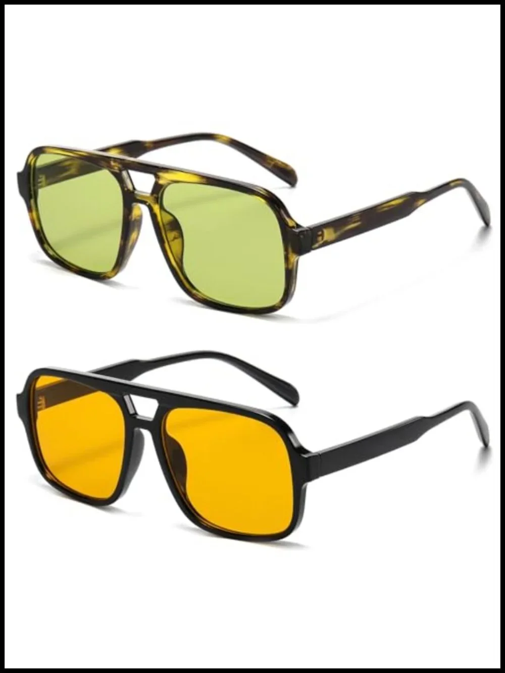 Retro Aviator Sunglasses Oversized Square Shades UV400 Protection Double Bridge